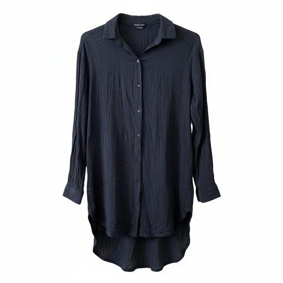 prAna Womens Foundation Shirt Dress Black Crinkle Gauze Boho Casual M - Picture 2 of 8